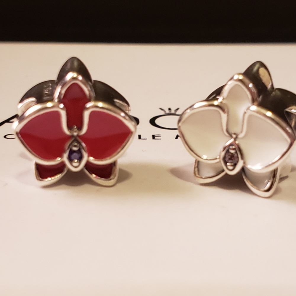 🌸 2 Authentic Pandora ⭐️RETIRED⭐️ ORCHID CHARMS - Picture 2 of 10